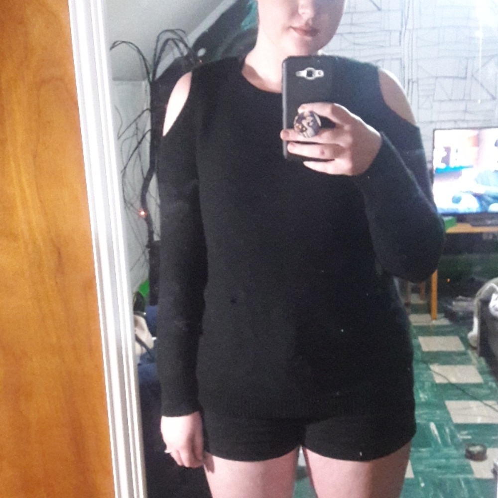 Black cold shoulder sweater